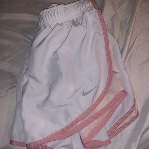 pink and white nike shorts